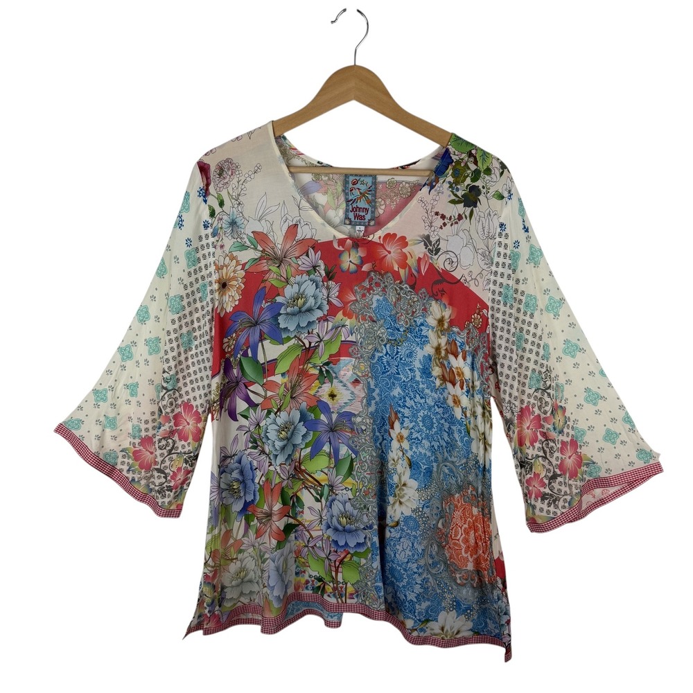 NWT Johnny Was Jade Top Large Multi Floral Patchwork Colorful Lightweight Boho